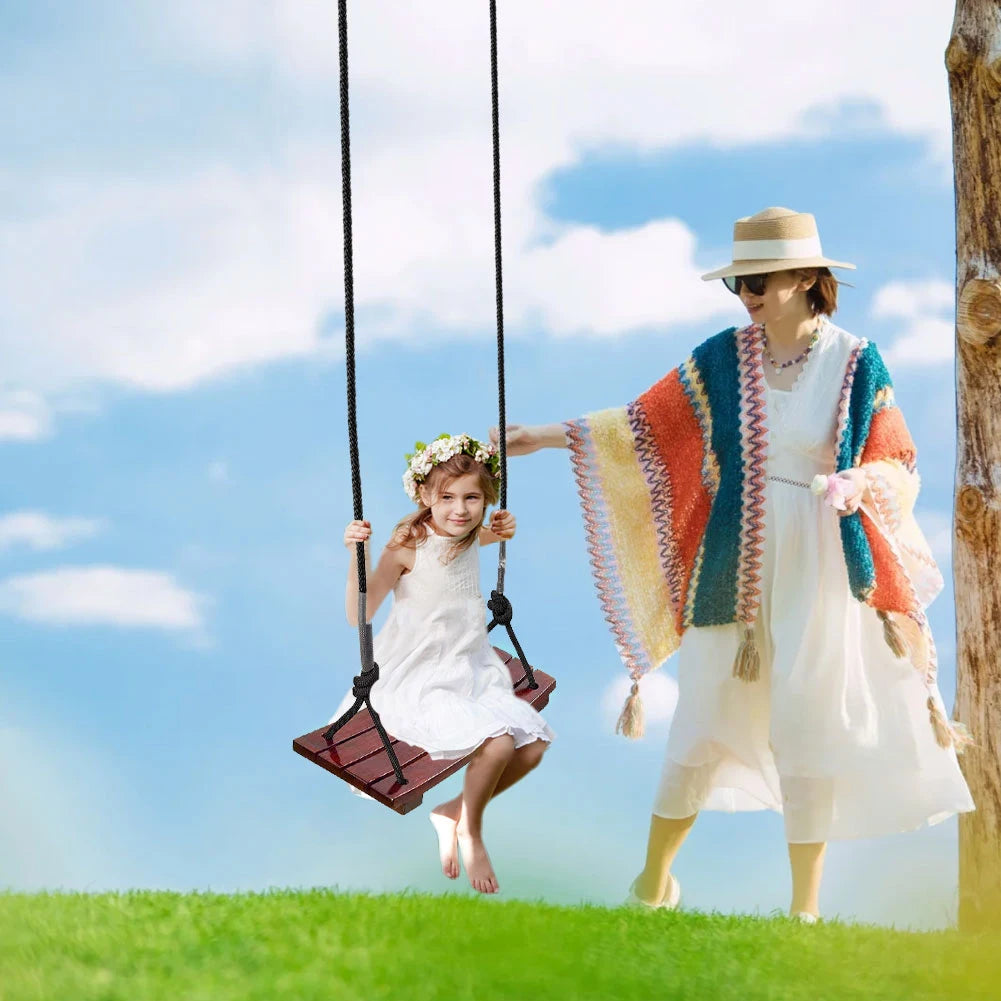 Solid Wood Outdoor Swing Seat With Adjustable Rope