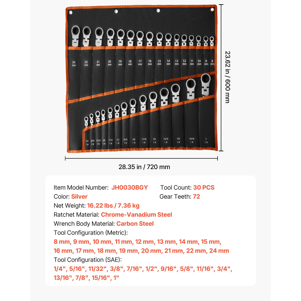 Carbon Steel Ratcheting Combination Wrench Set With Storage Rack