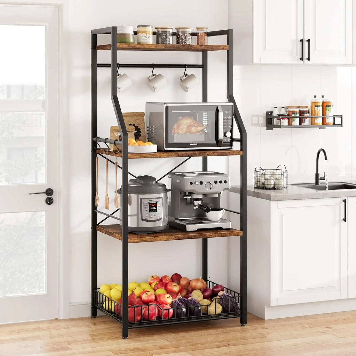Freestanding Industrial Kitchen Baker Rack With Wire Basket