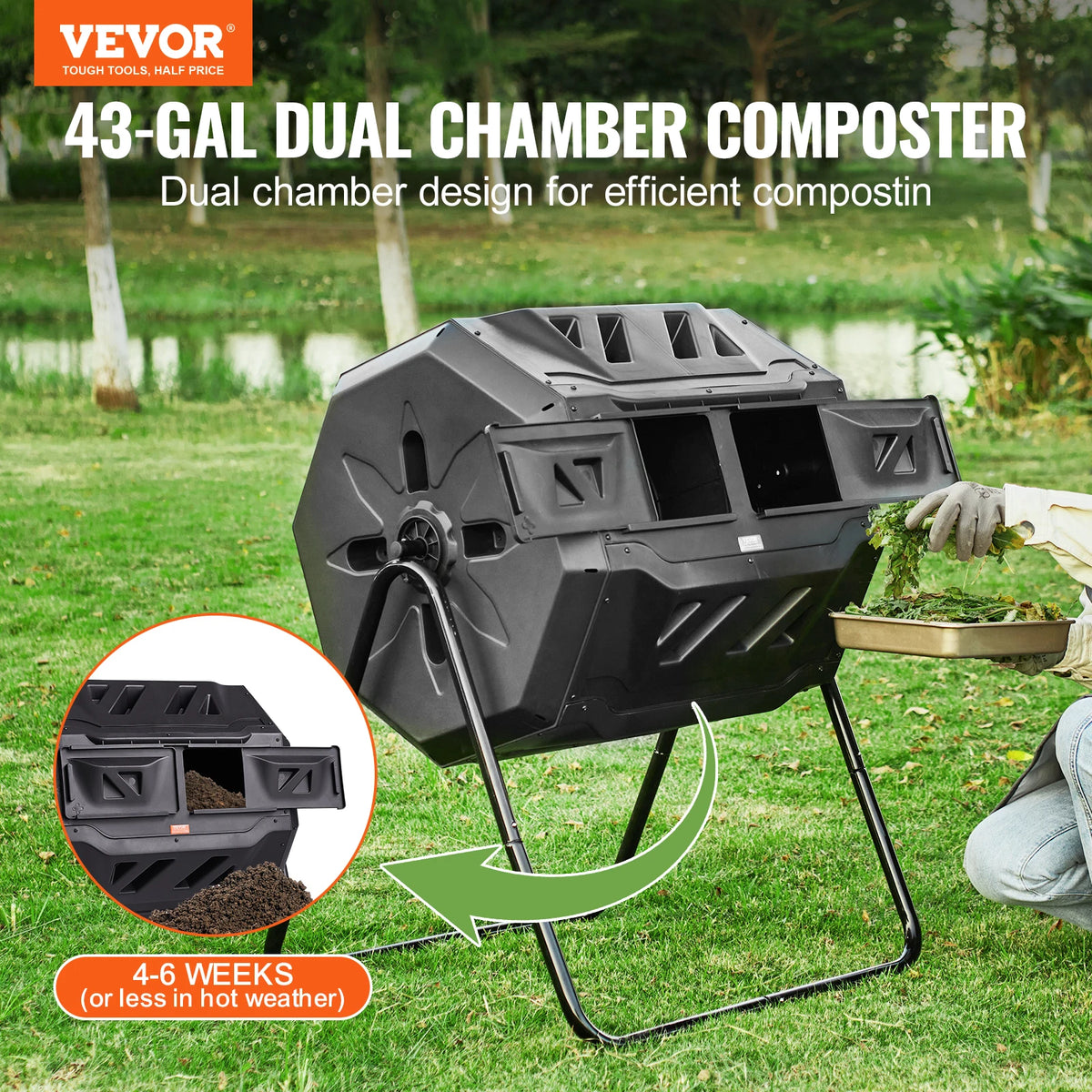SucceBuy Dual Chamber Composting Tumbler Bin For Garden