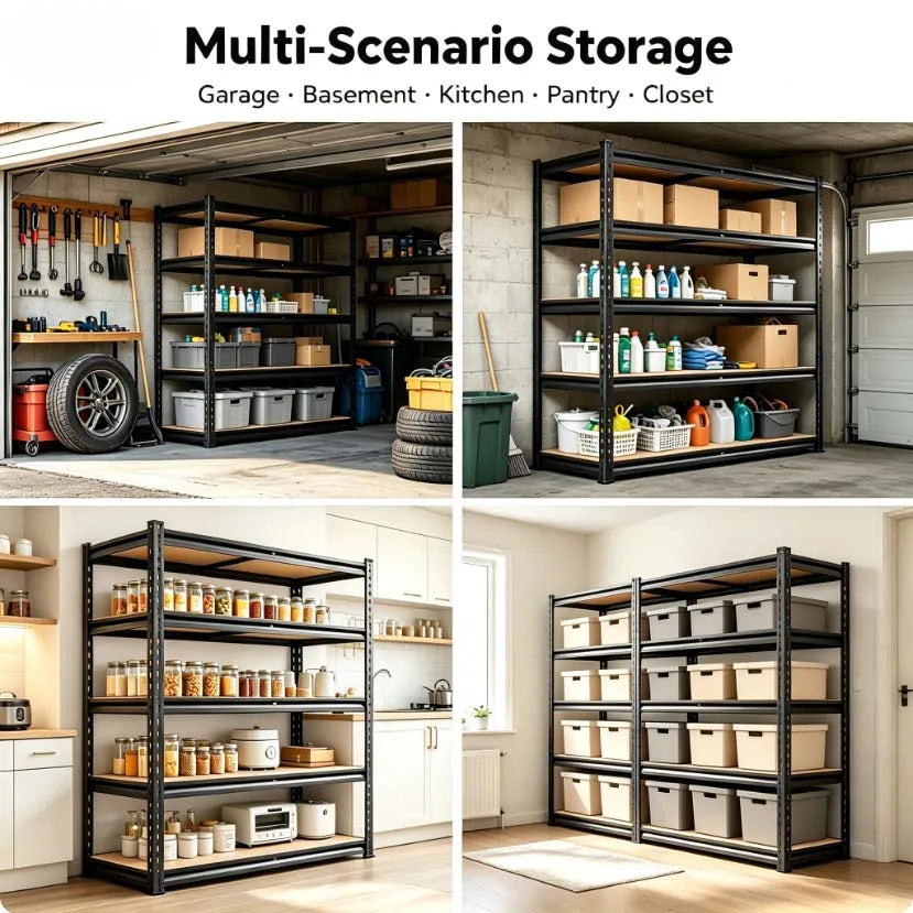Heavy Duty Adjustable Metal Storage Rack With Five Shelves