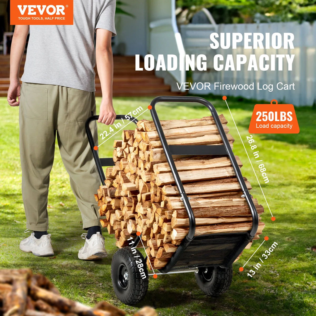 Firewood Log Cart Indoor Outdoor Wood Rack With Wheels Heavy Duty Steel