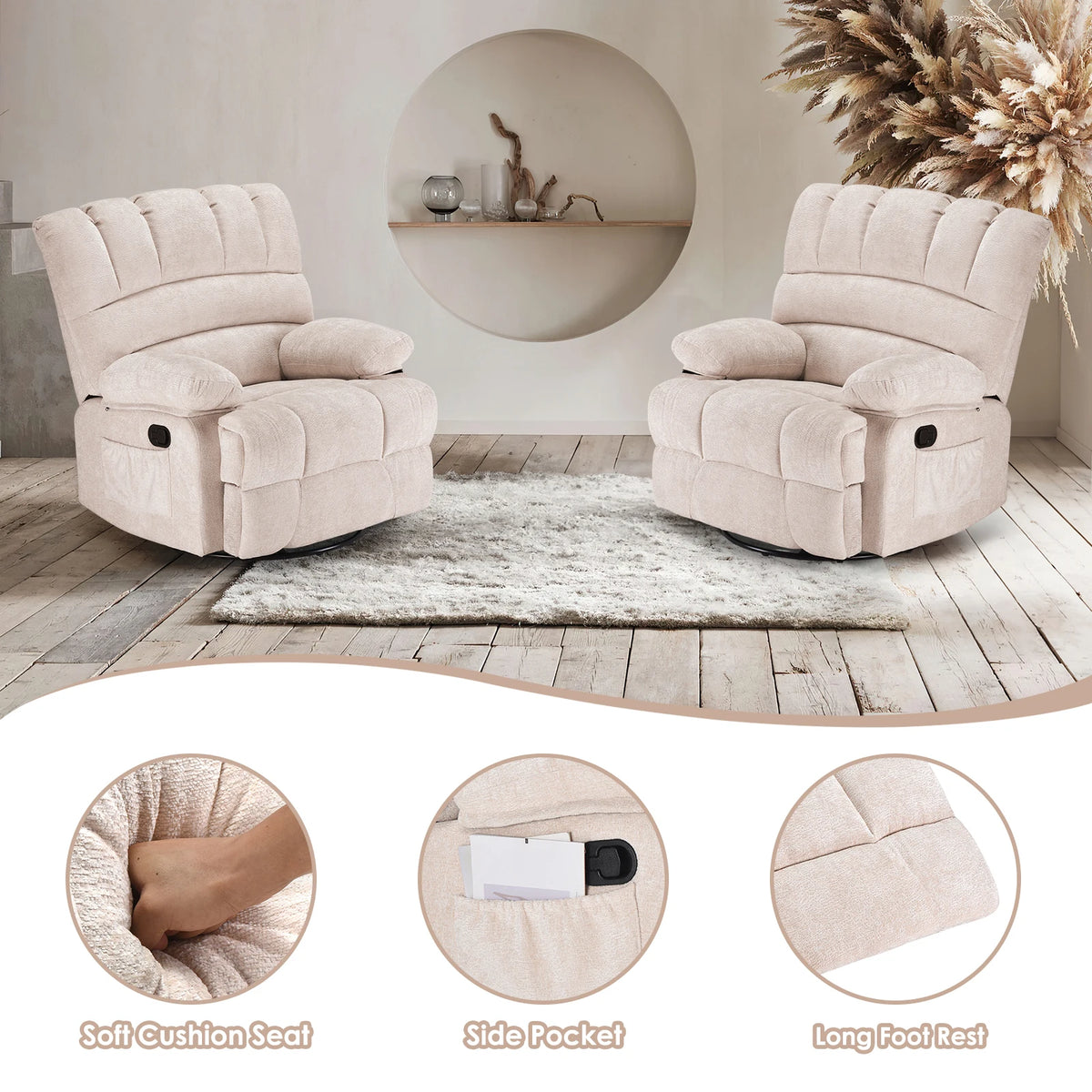 Farini Modern Swivel Rocker Recliner Chair For Living Room