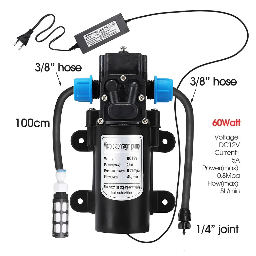 Garden Misting Pump Kit with 60W Self Priming Brass Nozzle