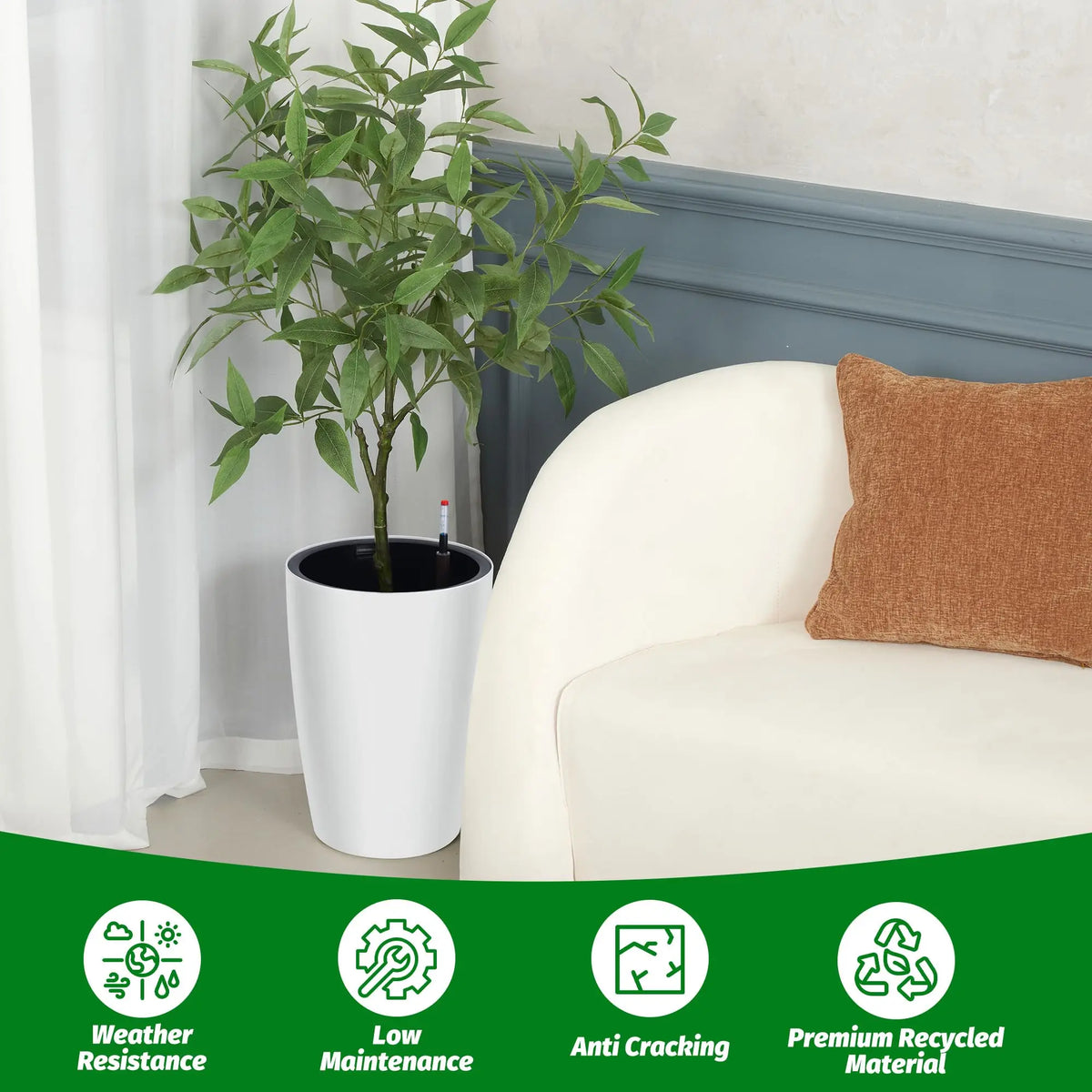HiMISS Self Watering Planters Set Of 2 With Drainage