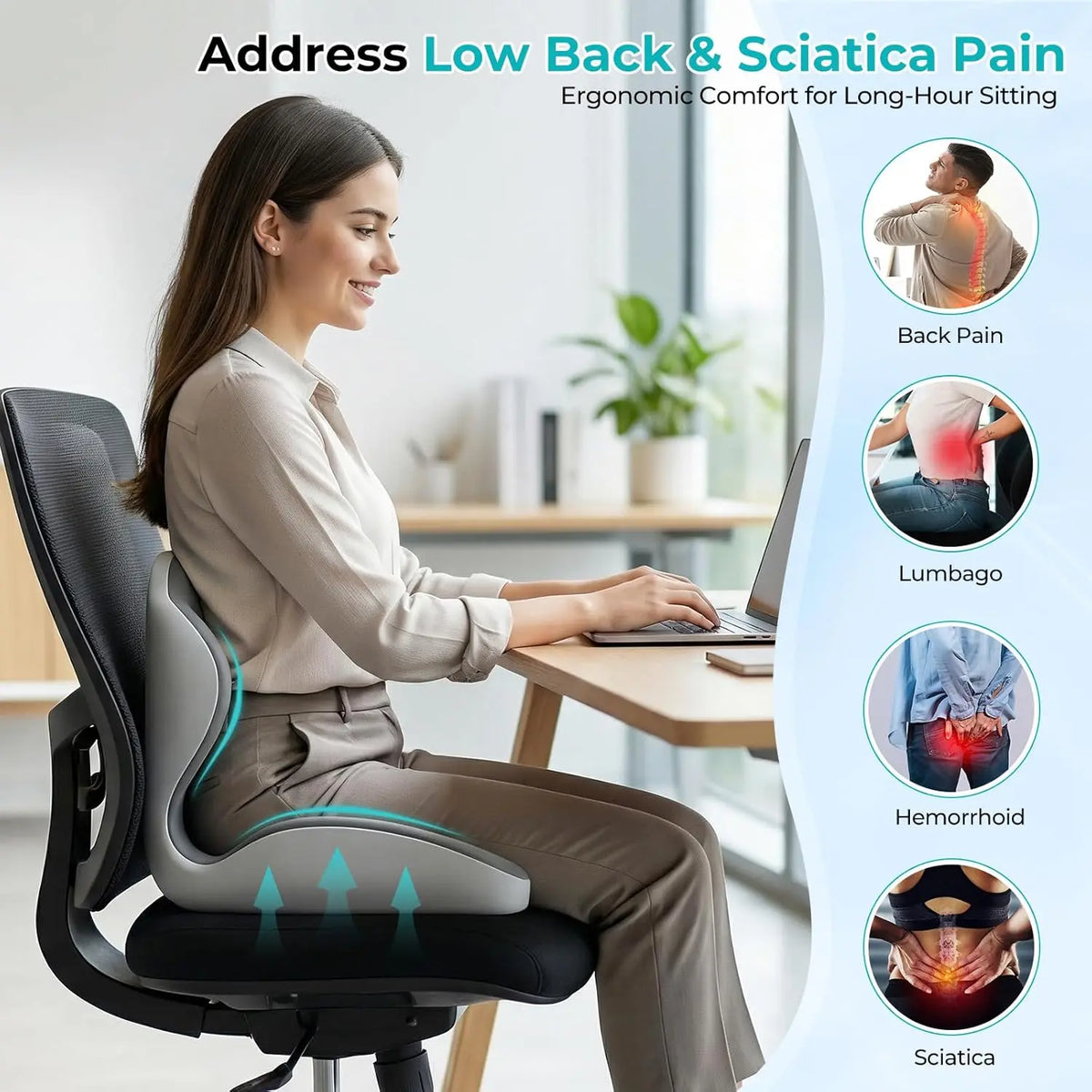 Ergonomic Memory Foam Seat Cushion Lumbar Office Car Back Support