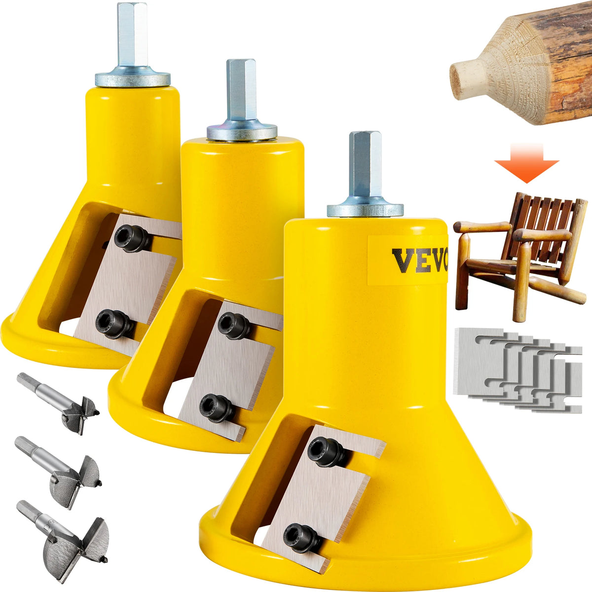SucceBuy 4/6/8Pcs Tenon Cutter Log Furniture Kit 1/1.5/2in Straight/Curved Blades Commercial Woodworking Tool for Corded Drill
