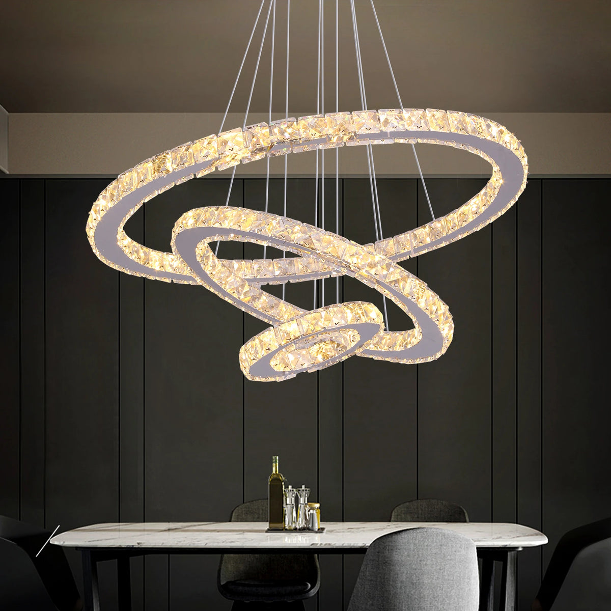 Modern Pendant Light K9 Crystal Chandelier DIY Rings Led Hang Ceiling Lamp Home Decor Chrome Lustre Fixtures Dining Living Room