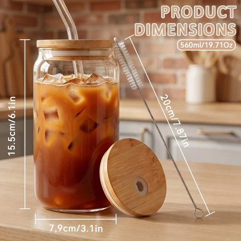 Can Shaped Glass Cups With Bamboo Lids And Reusable Straws