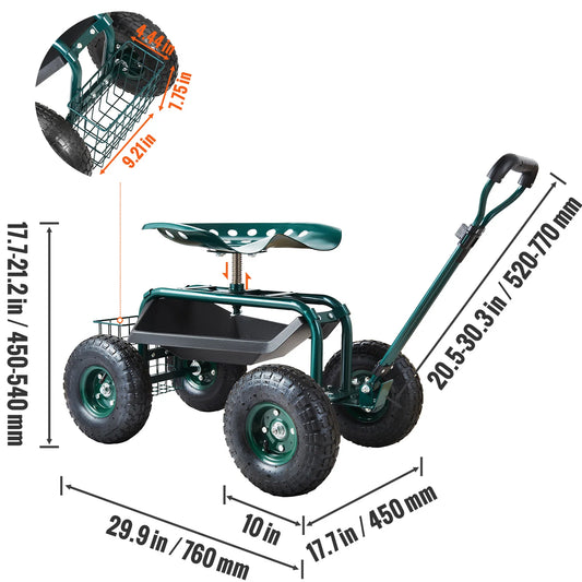SucceBuy Garden Cart With Seat And Wheels 360 Degree Swivel