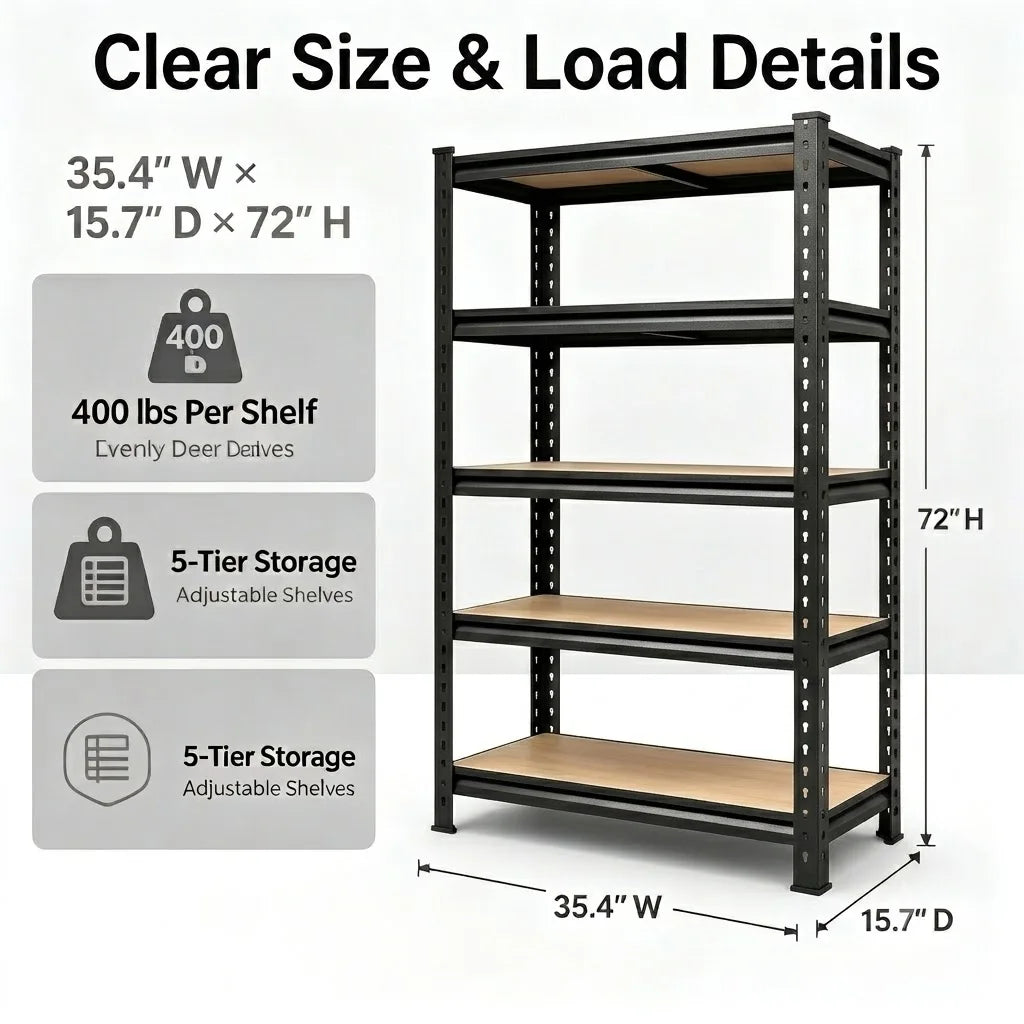 Heavy Duty Adjustable Metal Storage Rack With Five Shelves
