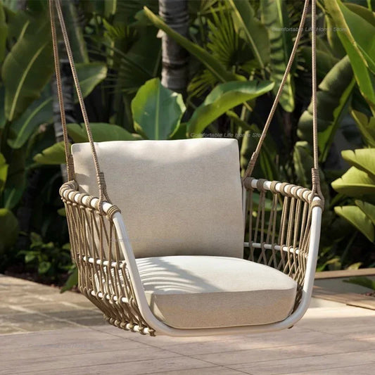Outdoor Hanging Swing Chair Patio Luxury Rocking Metal Frame
