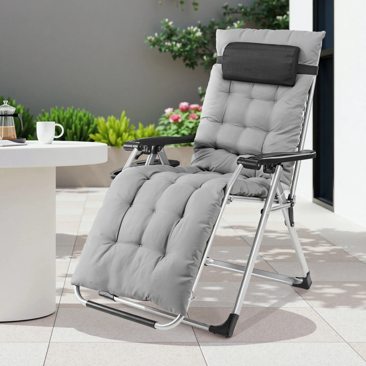 JHK Zero Gravity Recliner Outdoor Folding Portable Lounge Chair With Cup Holder