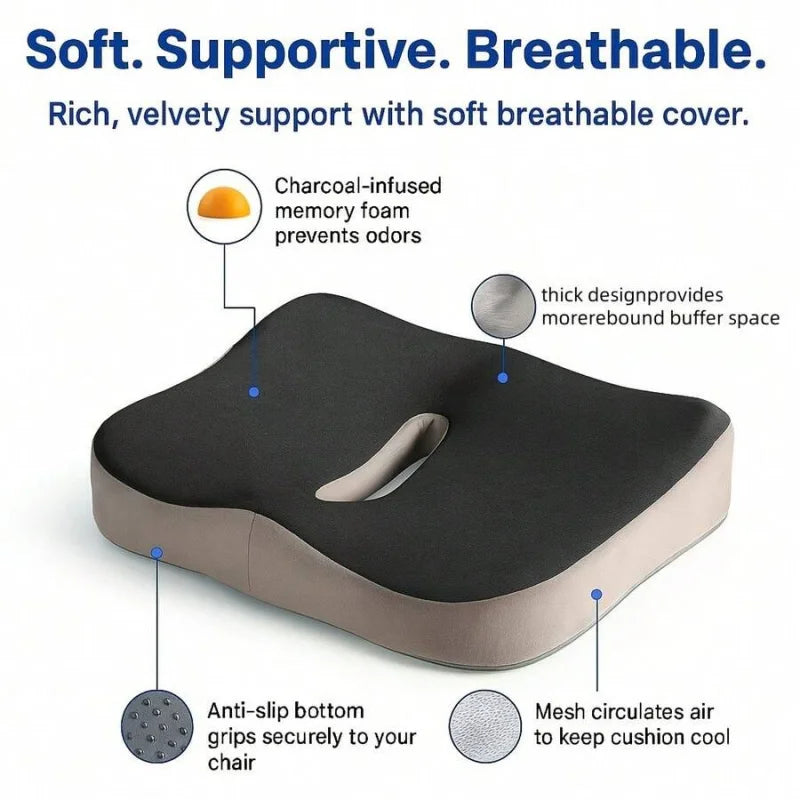 Decompression Cushion, Suitable For Office/Home Chairs, Ultra-Dense Memory Foam, Ergonomic Oval Design To Support Thighs