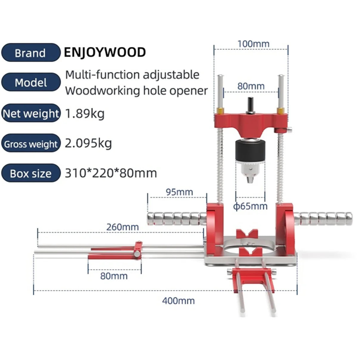 ENJOYWOOD Aluminum Alloy Drill Locator With Scale Precise Positioner Multi-Angle Adjustable Drill Guide Dowel Jig Puncher DIY
