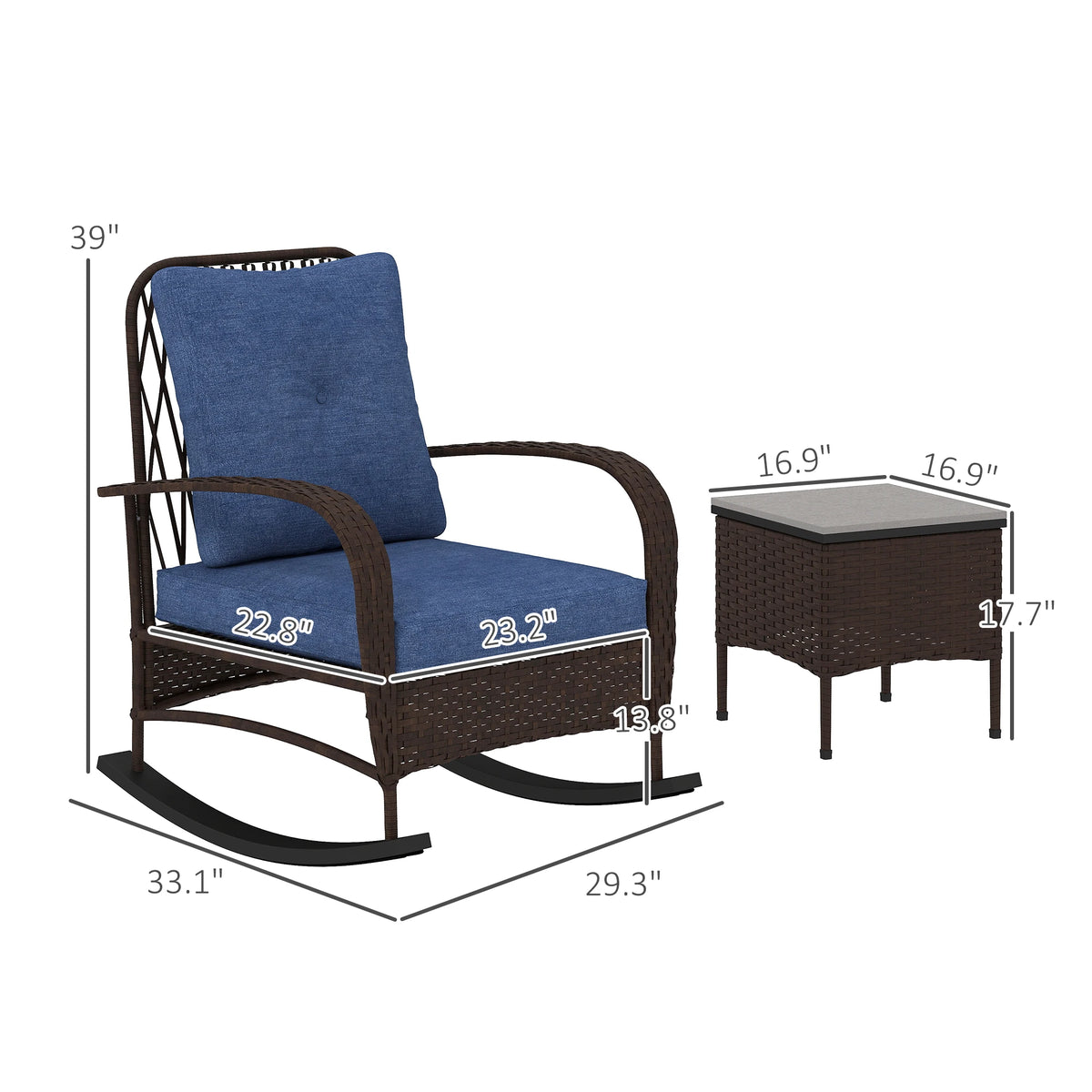 Outsunny Outdoor Rattan Rocking Chair Set With Coffee Table