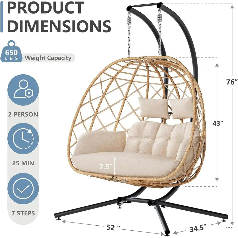 Double Egg Swing Chair With Stand Outdoor Indoor Hanging Hammock
