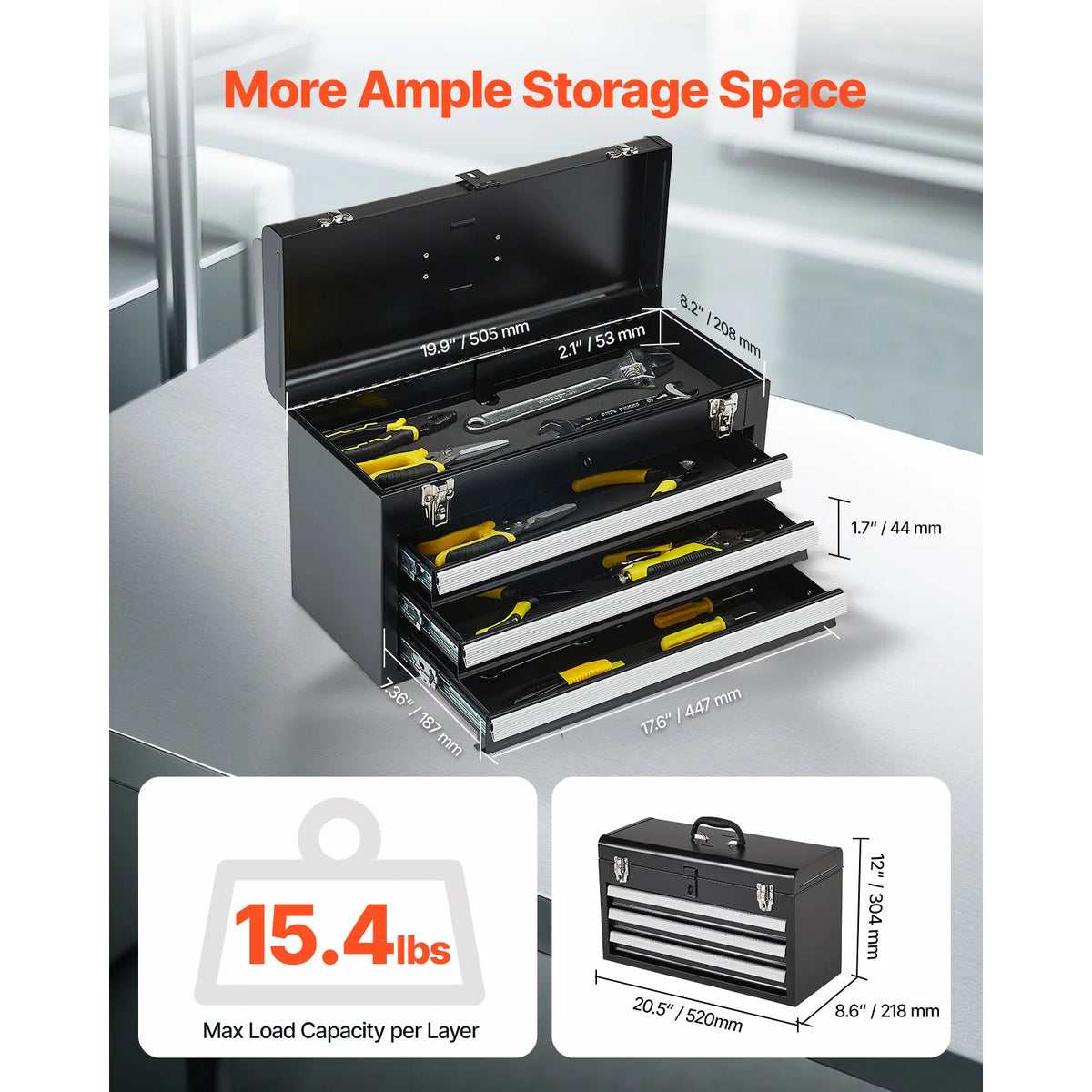 SucceBuy 3 Drawer Metal Tool Box With EVA Liners Durable
