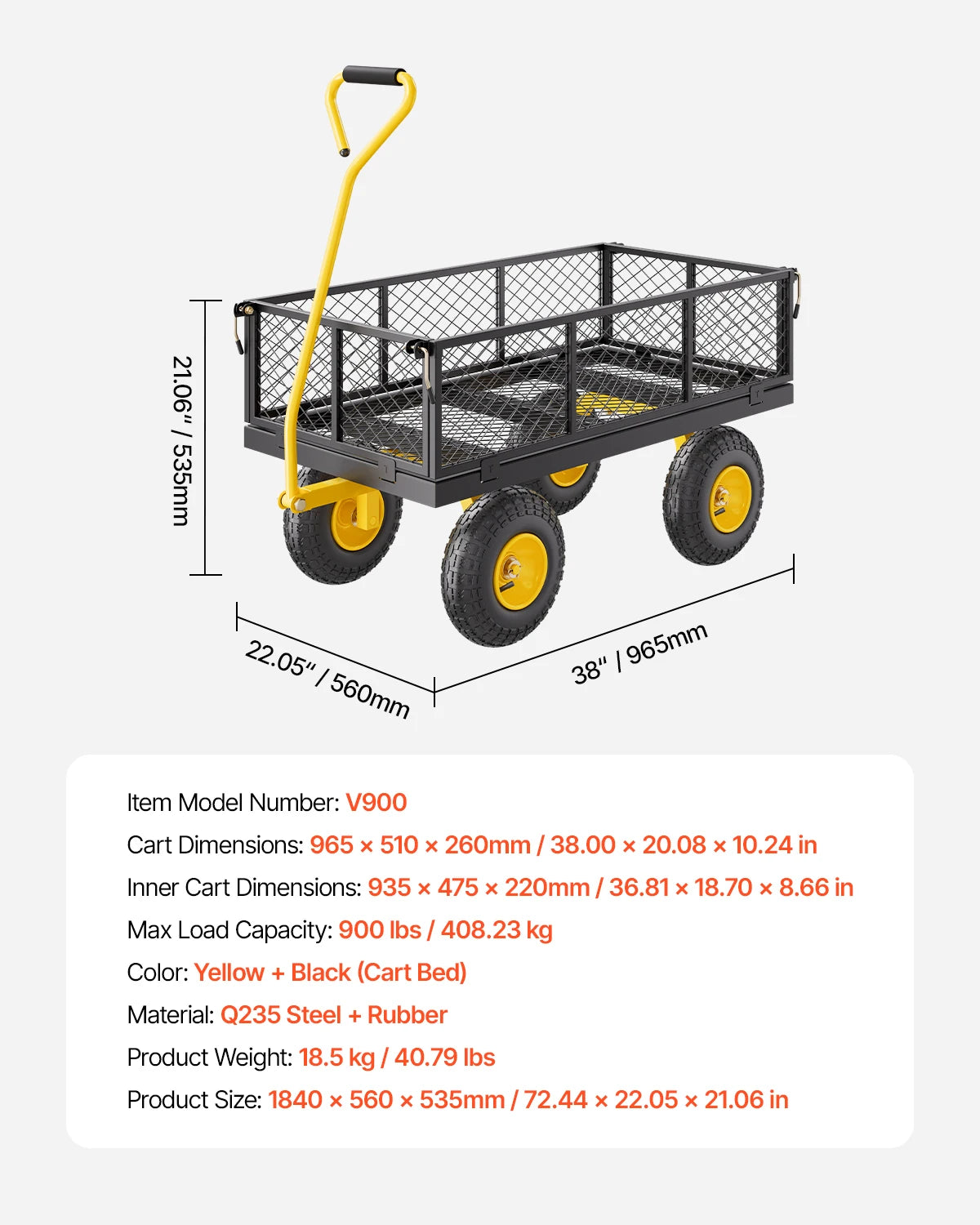 SucceBuy Steel Garden Cart With All Terrain Tires Mesh Sides