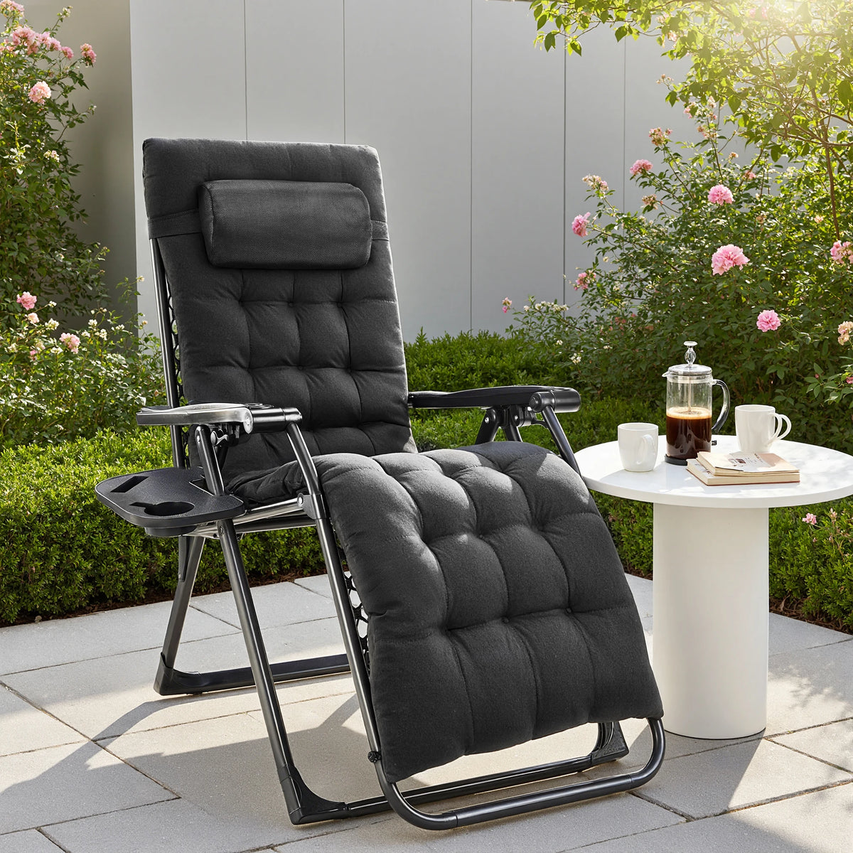 JHK Zero Gravity Recliner Outdoor Folding Portable Lounge Chair With Cup Holder
