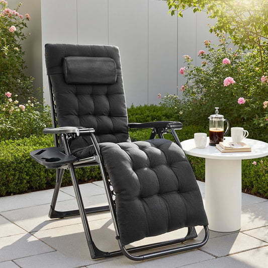 JHK Zero Gravity Recliner Outdoor Folding Portable Lounge Chair With Cup Holder