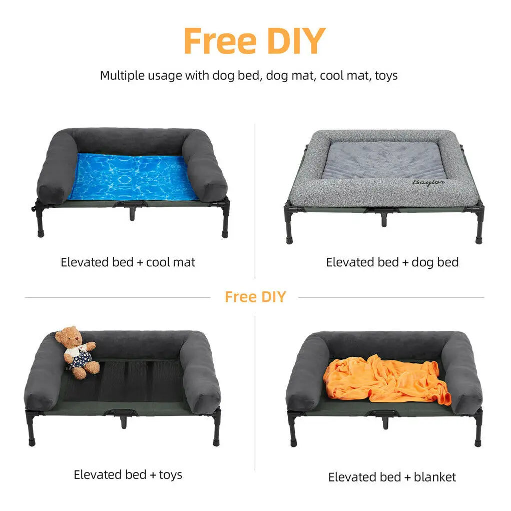 BINGOPAW Elevated Cooling Dog Cot with Breathable Mesh Plush Bolster
