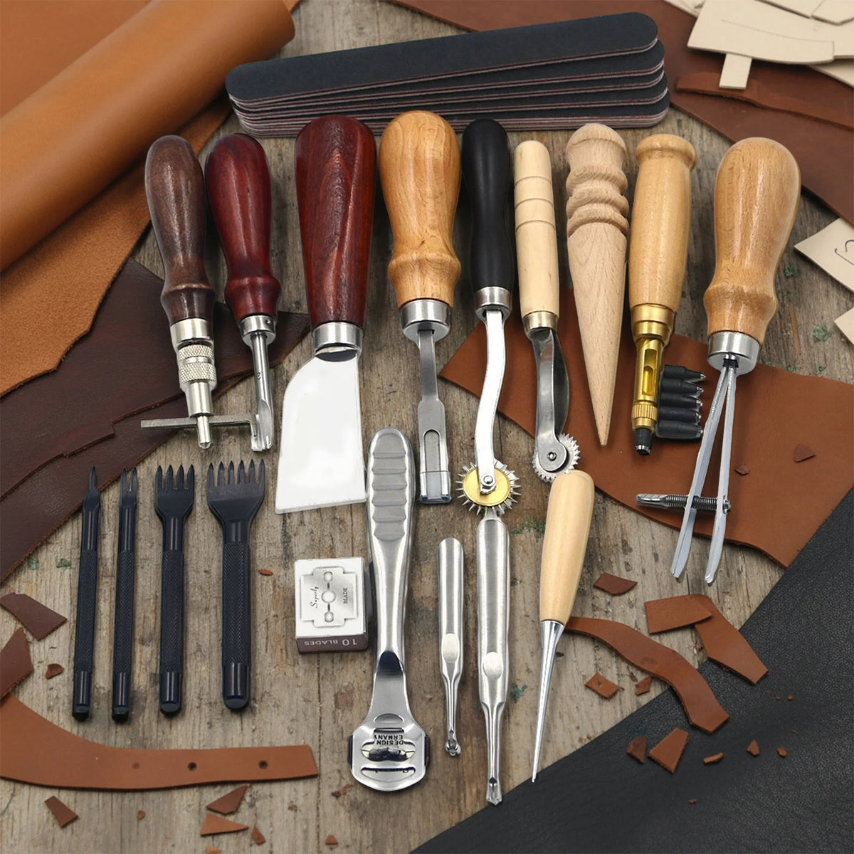 Bymaocar Leather Tools 19 Pieces Craft Kit For Sewing