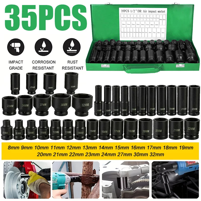 35pcs Professional Heavy Duty Pneumatic Tool Kit With Air Gun