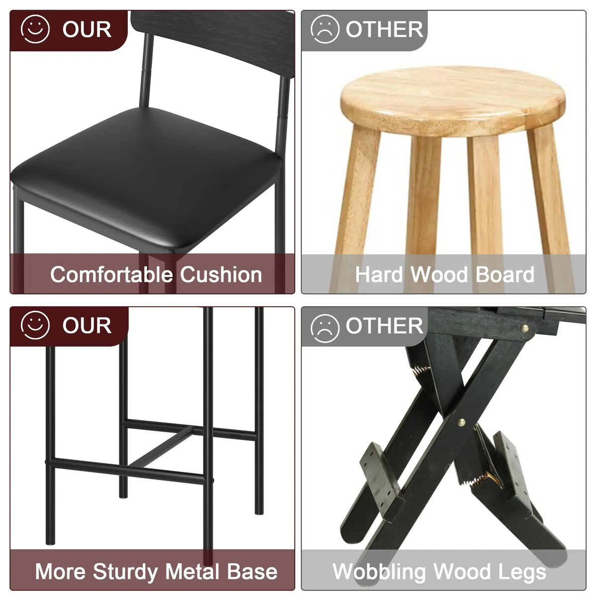 4 PCS Counter Height Bar Stools 25.5'' PU Leather Upholstered Bar Chairs with Backrest & Footrest Easy Assembly Black for Kitchen