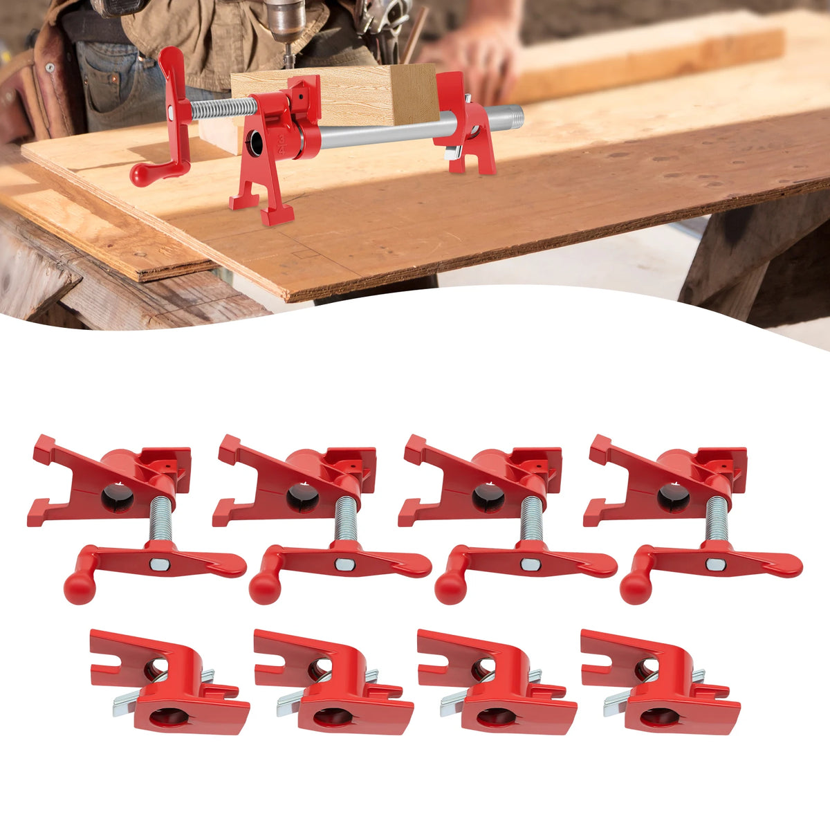 4Pack 3/4" Wood Gluing Pipe Clamp Fixture Heavy Duty Cast Iron Wood Clamps Quick Release for Carpentry, Woodworking,