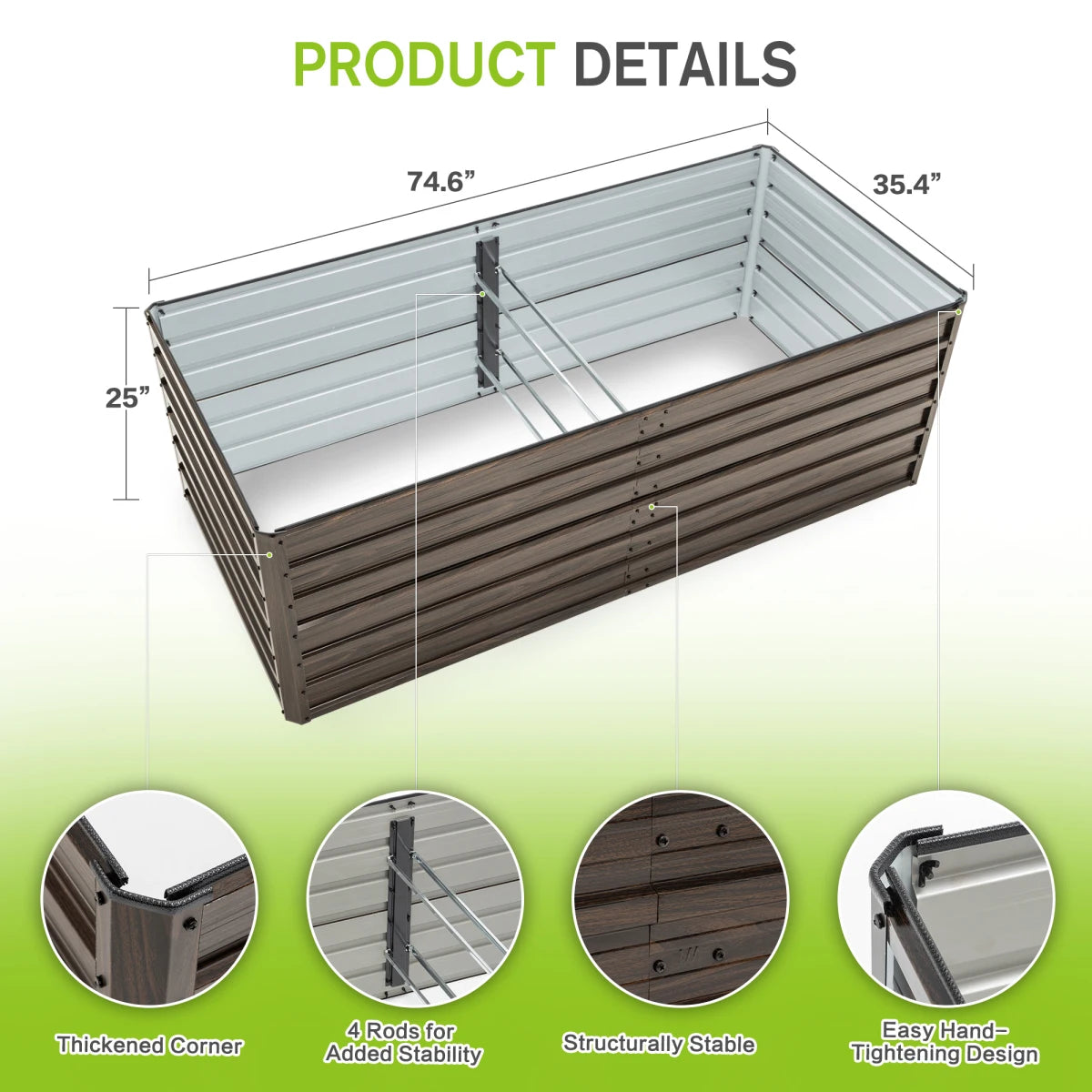 Rustproof Steel Raised Garden Bed Planter With Drainage