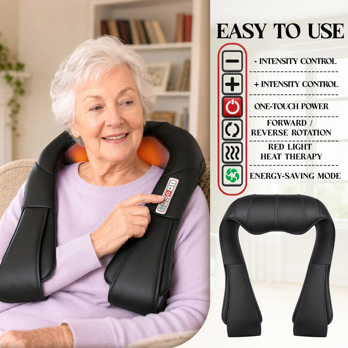 Heated Shiatsu Neck and Shoulder Massager for Deep Tissue Relief