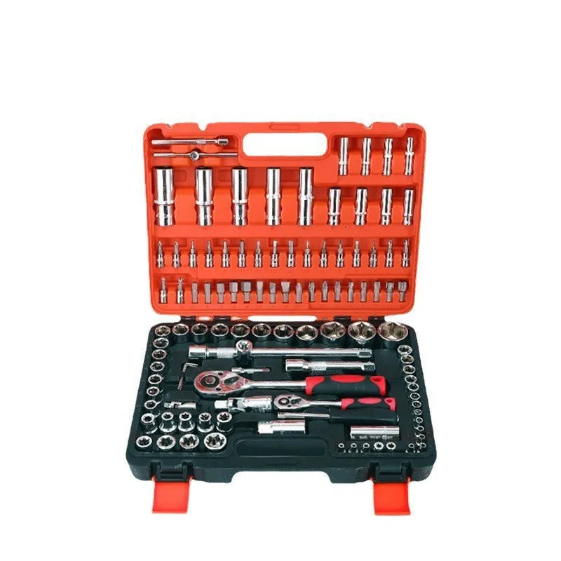 Complete Socket Wrench Tool Kit with Portable Carry Storage Box, All-in-One Household Hand Hardware Combination Tools, Multi-Functional Repair Tool Set for Furniture Assembly, Appliance Fixing, Bicycle & Auto Daily DIY Mainte