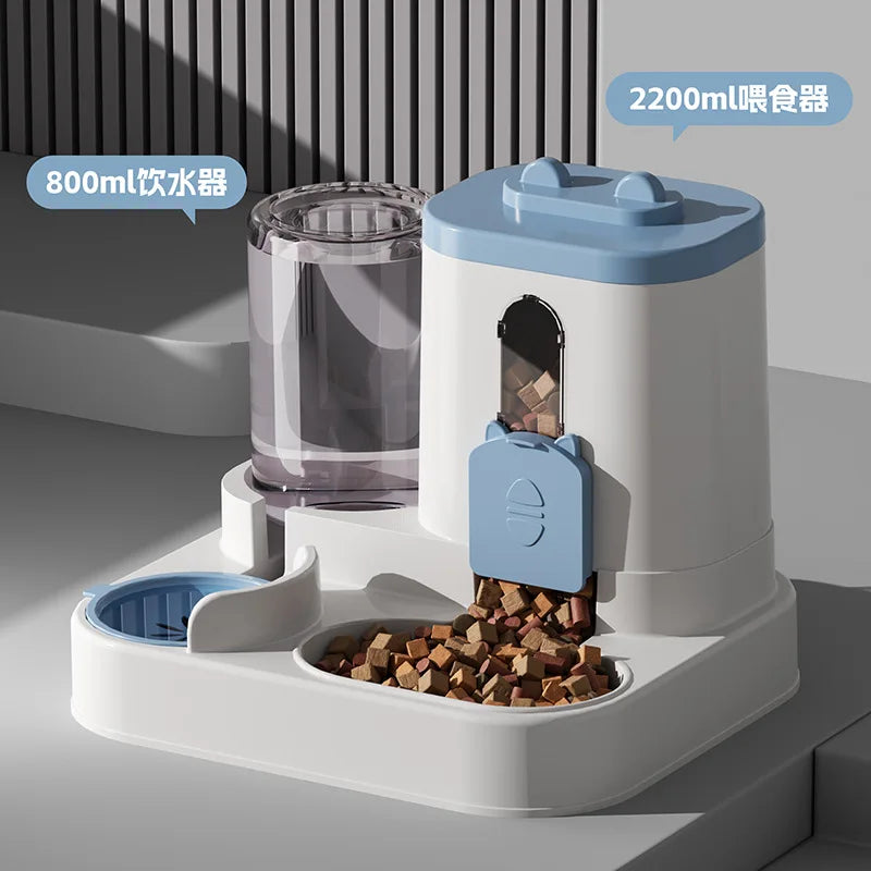 Spill Proof Automatic Pet Food Dispenser With Water Fountain