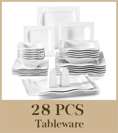 MALACASA Square Dinnerware Set Porcelain Plates and Bowls