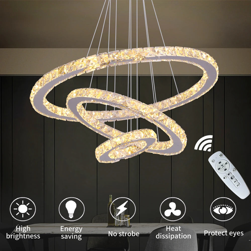Modern Pendant Light K9 Crystal Chandelier DIY Rings Led Hang Ceiling Lamp Home Decor Chrome Lustre Fixtures Dining Living Room