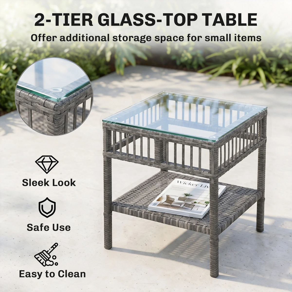 Outsunny 3 Piece Outdoor PE Rattan Patio Conversation Set