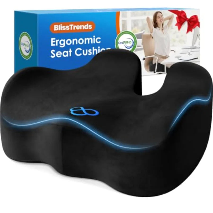 Seat Cushion with Velvet Cover, Thick Memory Foam Cushions for Office Chair, Car Seat, Airplane, Relieving Pressure Tailbone Sc