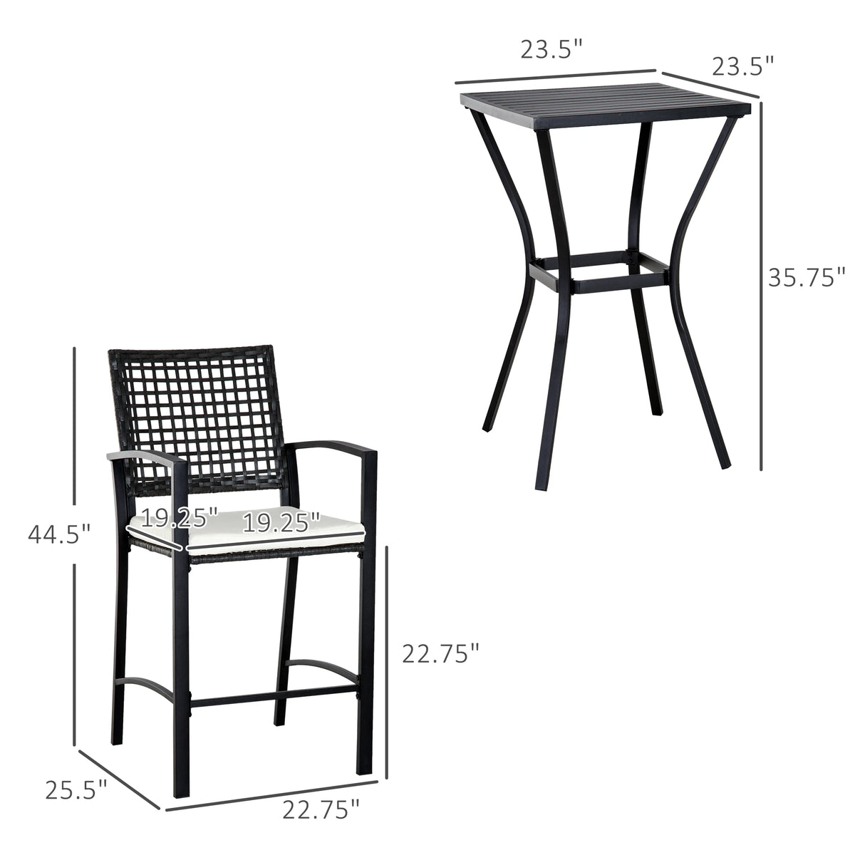 Outsunny Rattan Wicker Outdoor Bar Height Bistro Set With Stools