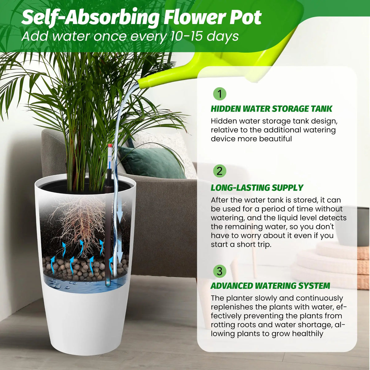 HiMISS Self Watering Planters Set Of 2 With Drainage