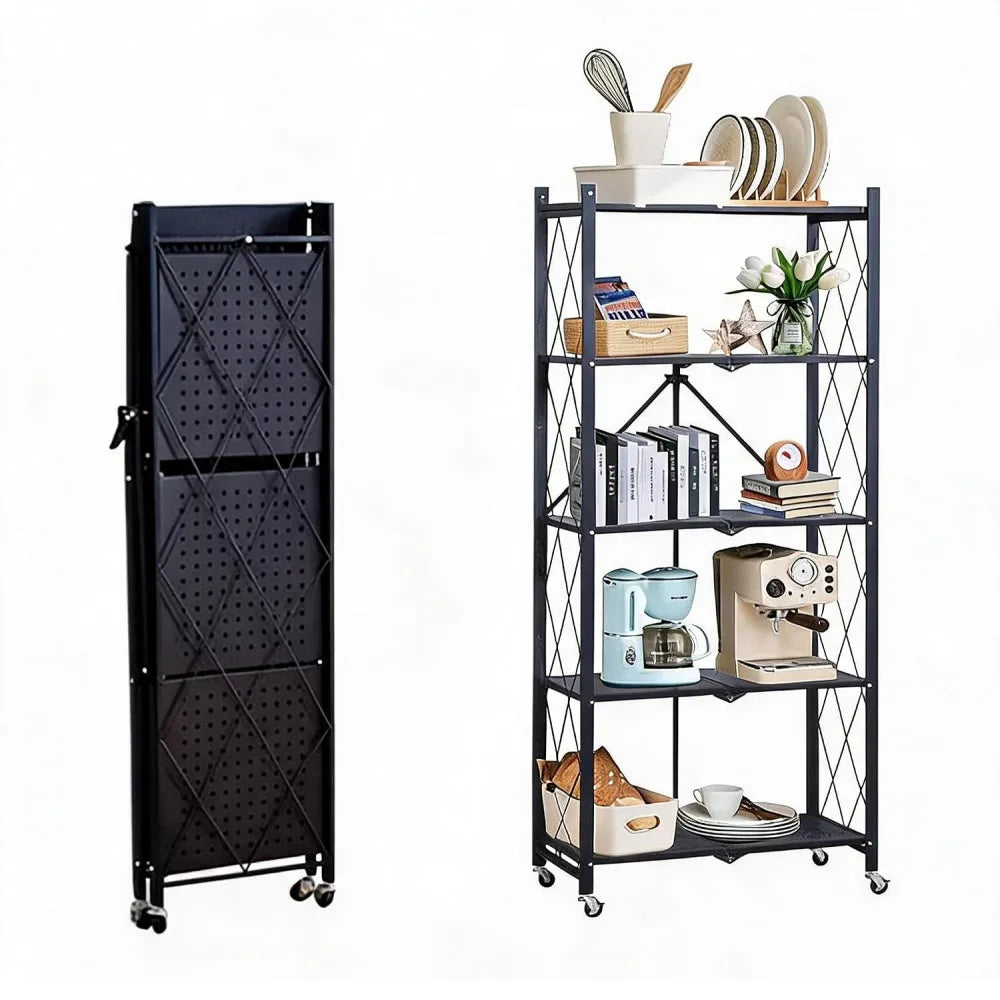Heavy Duty Five Tier Collapsible Rolling Metal Storage Rack