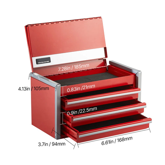 SucceBuy 3 Drawer Metal Tool Box Portable Storage Case