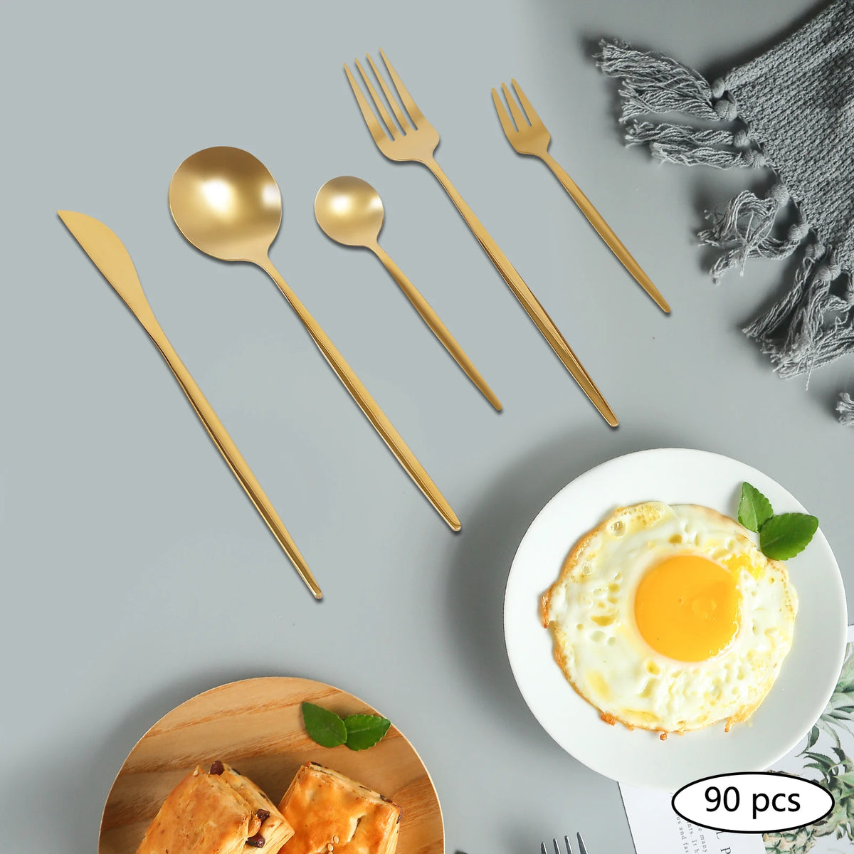 90Pcs Stainless Steel Flatware Set with Forks Knives Spoons