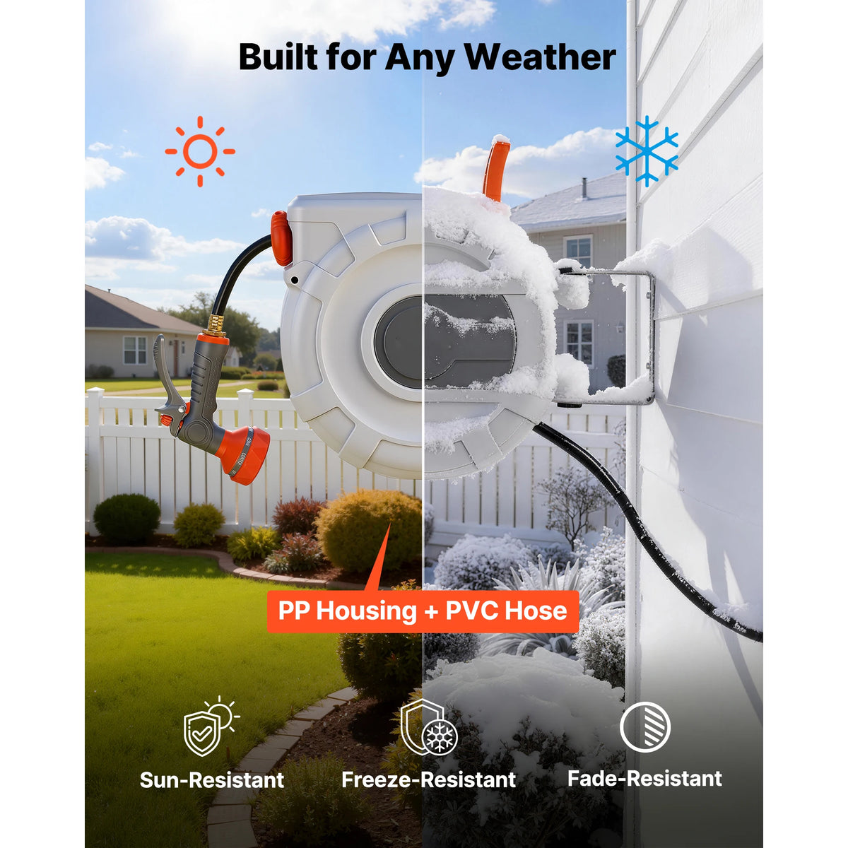 Wall Mounted Retractable Garden Hose Reel With Sprayer Nozzle