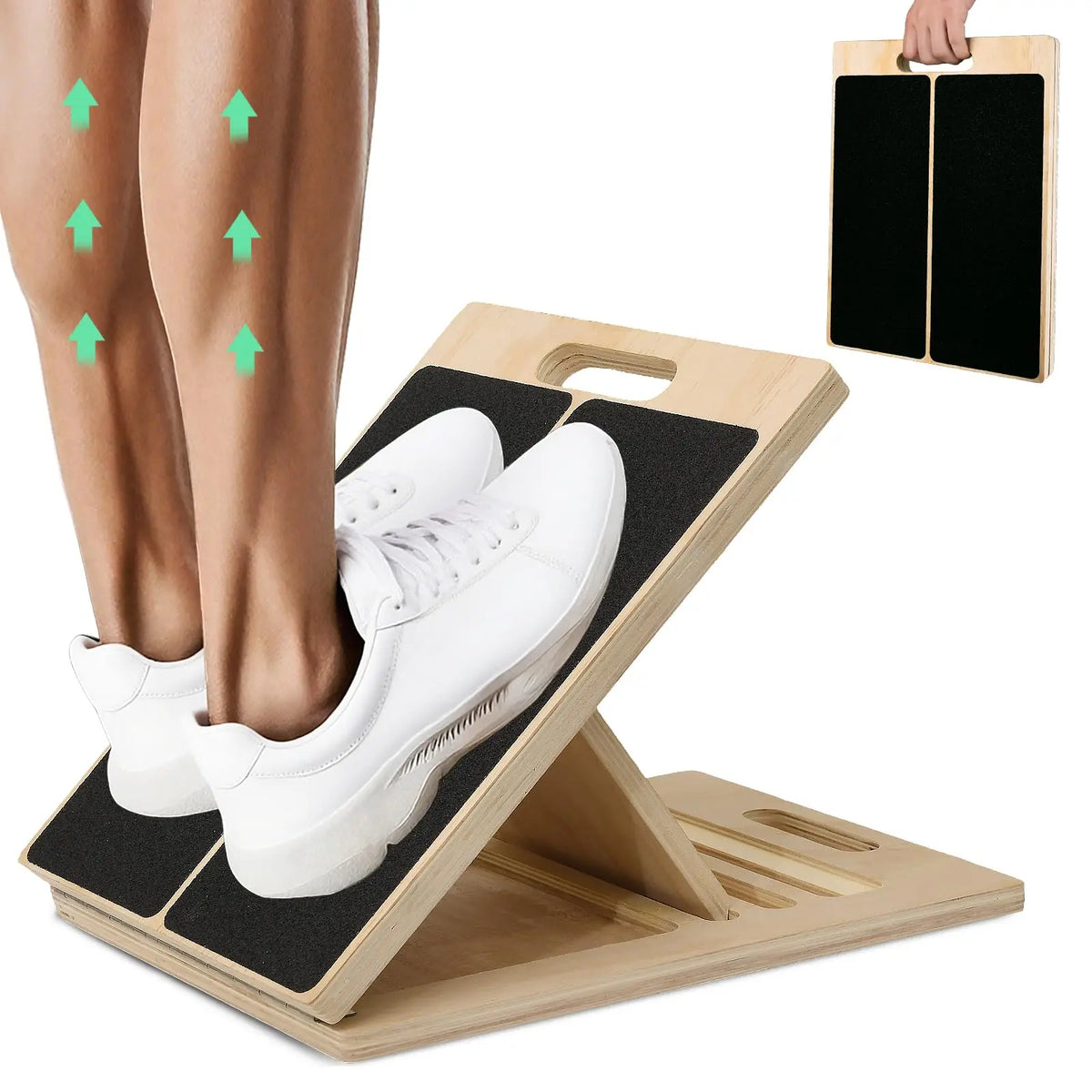 2‑in‑1 Wooden Balance Board & Calf Stretcher Slant Board, Adjustable Angles Non‑Slip Wooden Foot Stretching Board for Ankle Heel Leg Stretch, Core Strength Balance Training, Physical Therapy Home Gym Workout Equipment