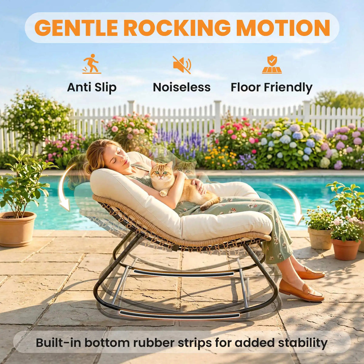 Outsunny Outdoor Papasan Rocking Chair With Soft Cushion