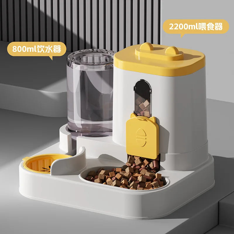 Spill Proof Automatic Pet Food Dispenser With Water Fountain
