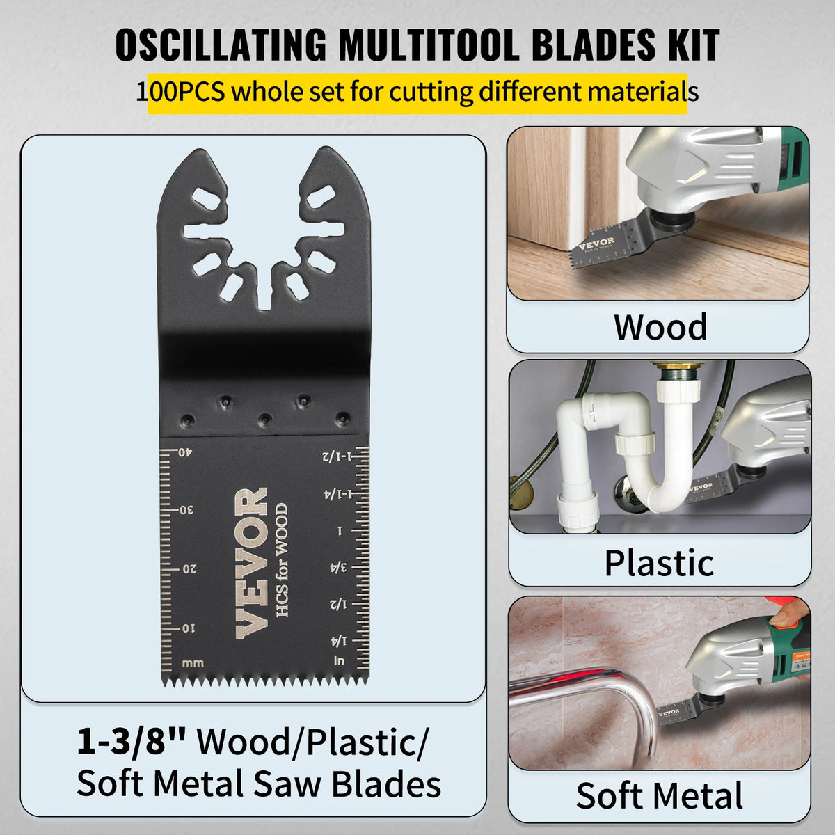 SucceBuy 100PCS Oscillating Saw Blades Multitool Quick Release Blades Kit HCS Tool Blades Cut Cutter for Wood Plastic Metal Nail