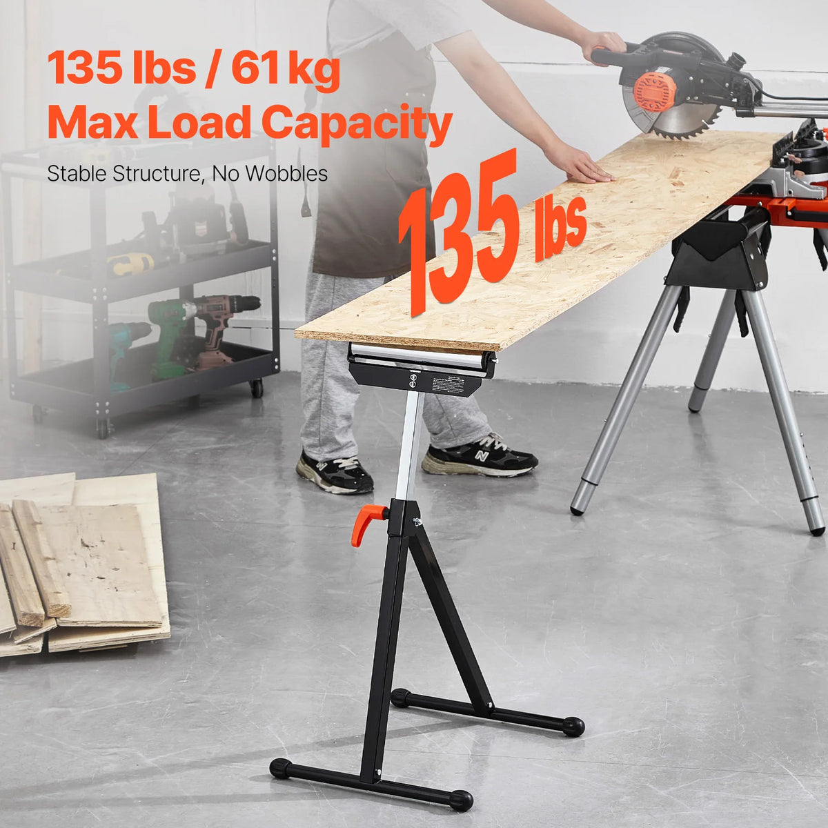 SucceBuy Adjustable Roller Stand For Woodworking Table Extension Support