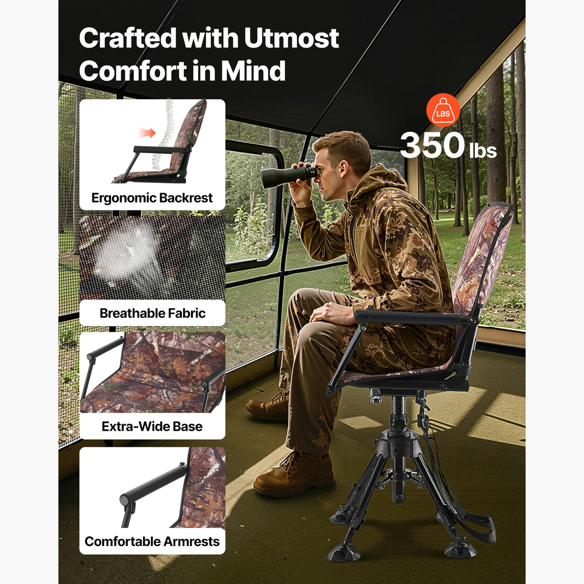 Heavy Duty Swivel Hunting Folding Ground Stool For Camping